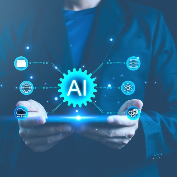 Ai technology. Artificial Intelligence. Businessman use technology AI smart robot automation system. Data analysis. AI chat and command prompt to generate. Chatbot intelligent assistant. AI secretary.
